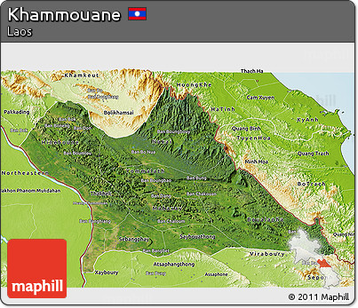 Satellite 3D Map of Khammouane, physical outside