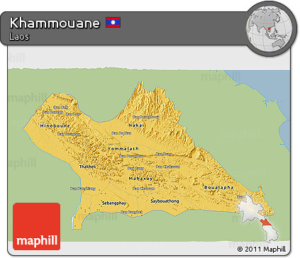 Savanna Style 3D Map of Khammouane, single color outside