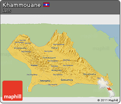 Savanna Style 3D Map of Khammouane, single color outside