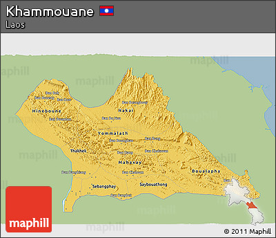 Savanna Style 3D Map of Khammouane, single color outside