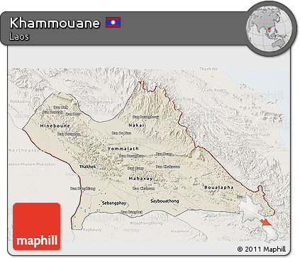 Shaded Relief 3D Map of Khammouane, lighten