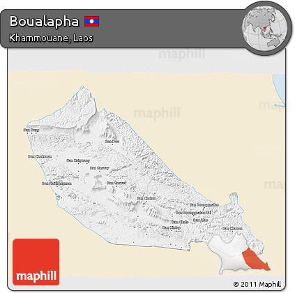 Classic Style 3D Map of Boualapha, single color outside