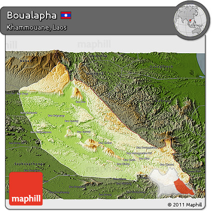 Physical 3D Map of Boualapha, darken