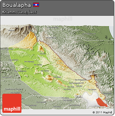 Physical 3D Map of Boualapha, semi-desaturated