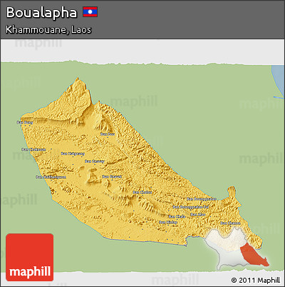 Savanna Style 3D Map of Boualapha, single color outside