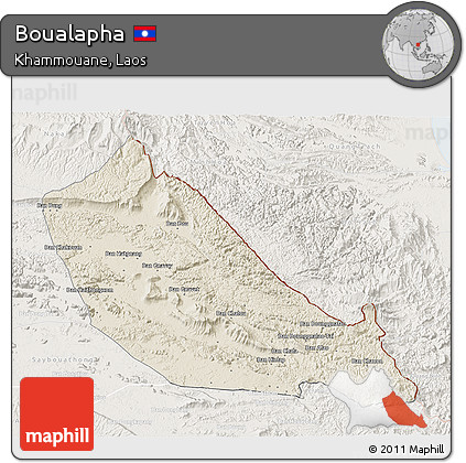 Shaded Relief 3D Map of Boualapha, lighten