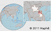 Gray Location Map of Boualapha, highlighted country, highlighted parent region, within the entire country, hill shading