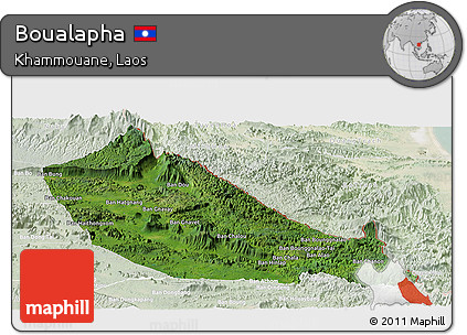 Satellite Panoramic Map of Boualapha, lighten