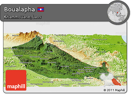 Satellite Panoramic Map of Boualapha, physical outside