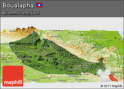 Satellite Panoramic Map of Boualapha, physical outside