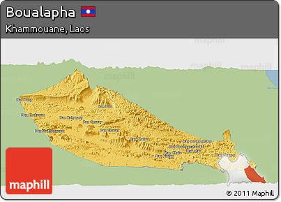 Savanna Style Panoramic Map of Boualapha, single color outside