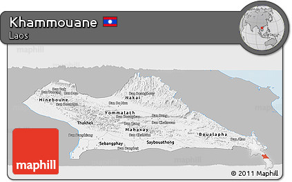 Gray Panoramic Map of Khammouane, single color outside