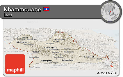 Shaded Relief Panoramic Map of Khammouane, lighten