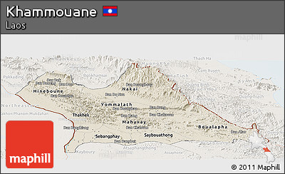 Shaded Relief Panoramic Map of Khammouane, lighten