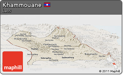 Shaded Relief Panoramic Map of Khammouane, lighten