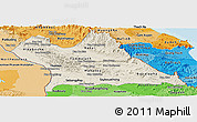 Shaded Relief Panoramic Map of Khammouane, political shades outside