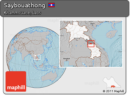 Gray Location Map of Saybouathong, highlighted country, highlighted parent region, hill shading