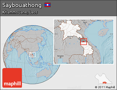 Gray Location Map of Saybouathong, highlighted country, highlighted parent region, hill shading