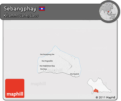 Silver Style 3D Map of Sebangphay, single color outside