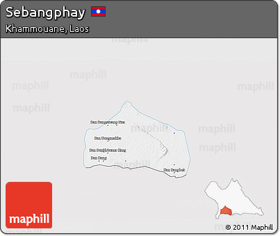 Silver Style 3D Map of Sebangphay, single color outside