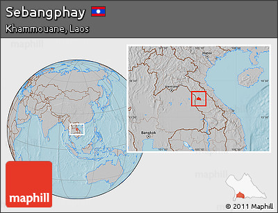 Gray Location Map of Sebangphay, hill shading