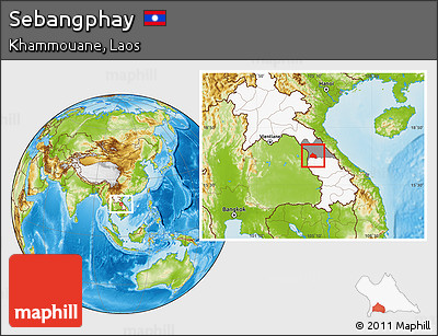 Physical Location Map of Sebangphay, highlighted country, highlighted parent region