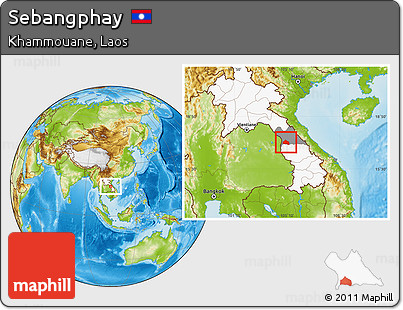 Physical Location Map of Sebangphay, highlighted country, highlighted parent region