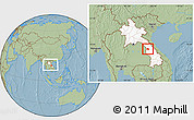 Savanna Style Location Map of Sebangphay, highlighted country, within the entire country, hill shading
