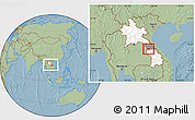 Savanna Style Location Map of Sebangphay, highlighted country, highlighted parent region, within the entire country, hill shading