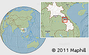 Savanna Style Location Map of Sebangphay, highlighted country, highlighted parent region, hill shading