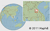 Savanna Style Location Map of Sebangphay, highlighted parent region, hill shading