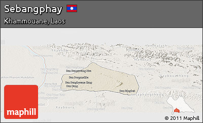 Shaded Relief Panoramic Map of Sebangphay, lighten