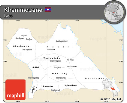 Classic Style Simple Map of Khammouane, single color outside
