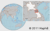Gray Location Map of Yommalath, highlighted country, highlighted parent region, hill shading