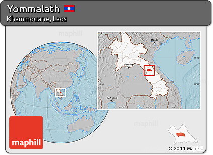 Gray Location Map of Yommalath, highlighted country, hill shading