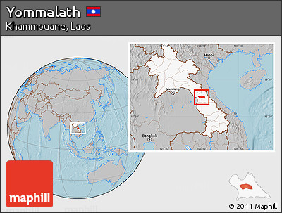 Gray Location Map of Yommalath, highlighted country, hill shading