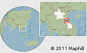 Savanna Style Location Map of Yommalath, highlighted country, highlighted parent region, within the entire country, hill shading
