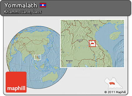 Savanna Style Location Map of Yommalath, highlighted parent region, hill shading