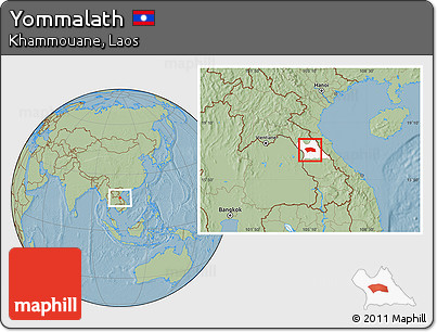 Savanna Style Location Map of Yommalath, highlighted parent region, hill shading