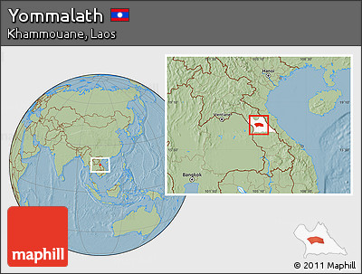 Savanna Style Location Map of Yommalath, highlighted parent region, hill shading