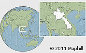 Blank Location Map of Laos, savanna style outside, hill shading outside