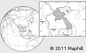 Gray Location Map of Laos, blank outside, hill shading inside