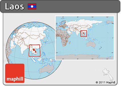 Gray Location Map of Laos, highlighted continent, within the entire continent