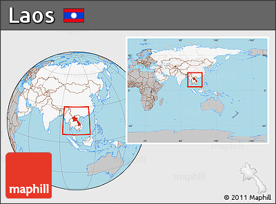 Gray Location Map of Laos, highlighted continent, within the entire continent