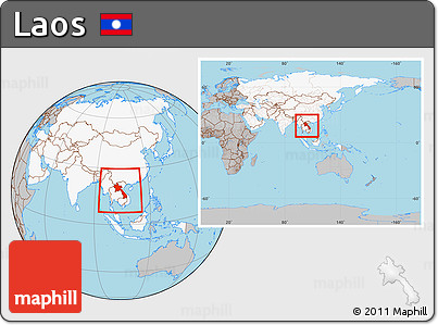 Gray Location Map of Laos, highlighted continent, within the entire continent