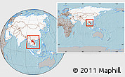Gray Location Map of Laos, highlighted continent, within the entire continent, hill shading