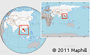 Gray Location Map of Laos, highlighted continent, within the entire continent