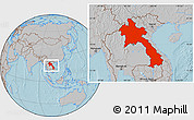 Gray Location Map of Laos, hill shading
