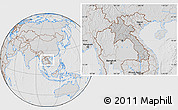 Gray Location Map of Laos, lighten, desaturated, hill shading