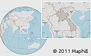 Gray Location Map of Laos, lighten, land only, hill shading